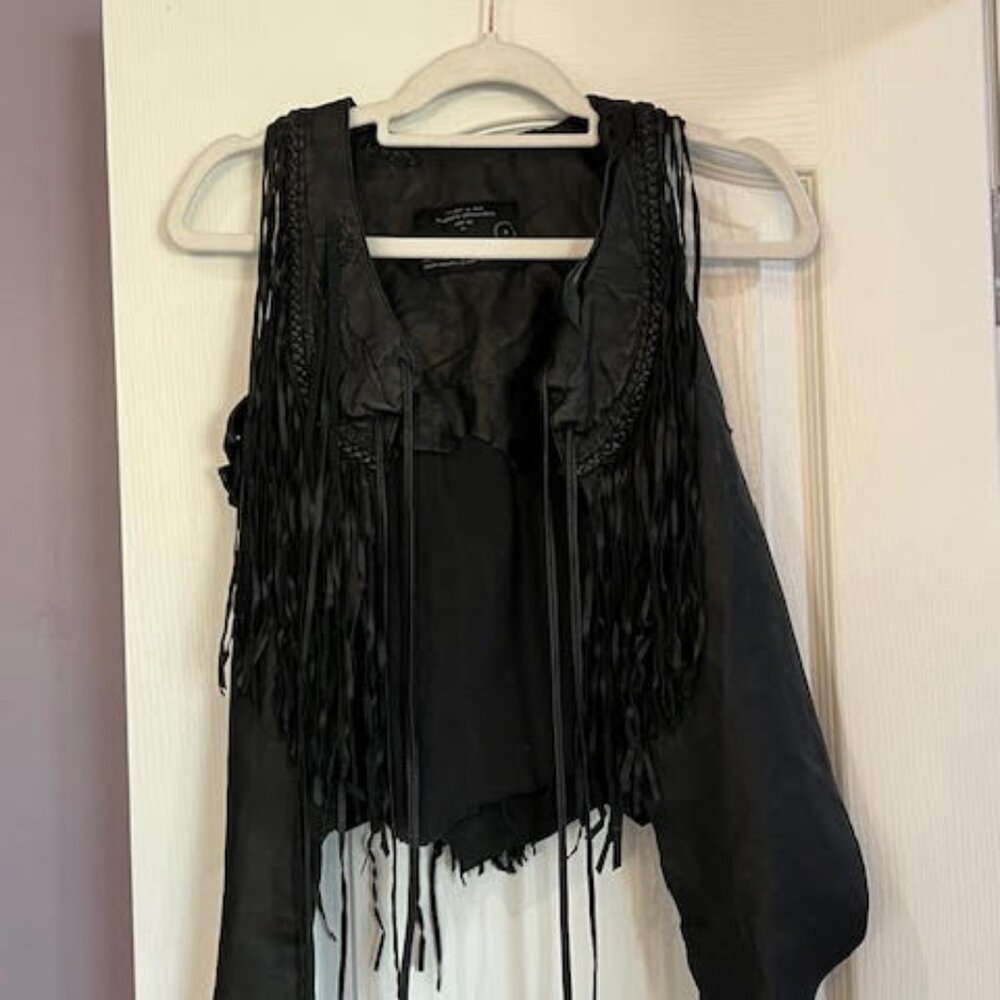 AllSaints Iconic Leather Rocker Fringed Gilet Vest - Picture 3 of 12